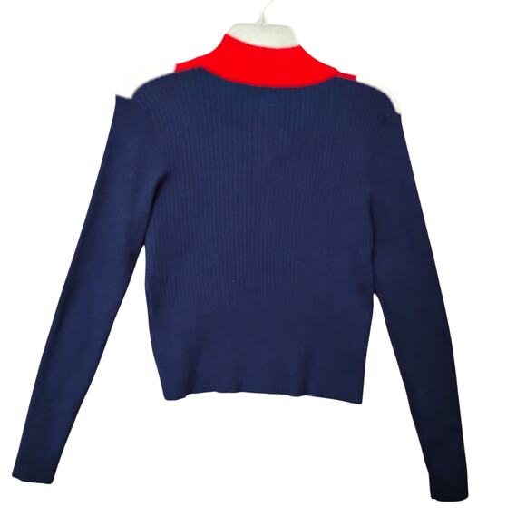 Trillium Ribbed Colorblock Top Size Large Blue, White and Red Zip Up Long Sleeve - Picture 6 of 7